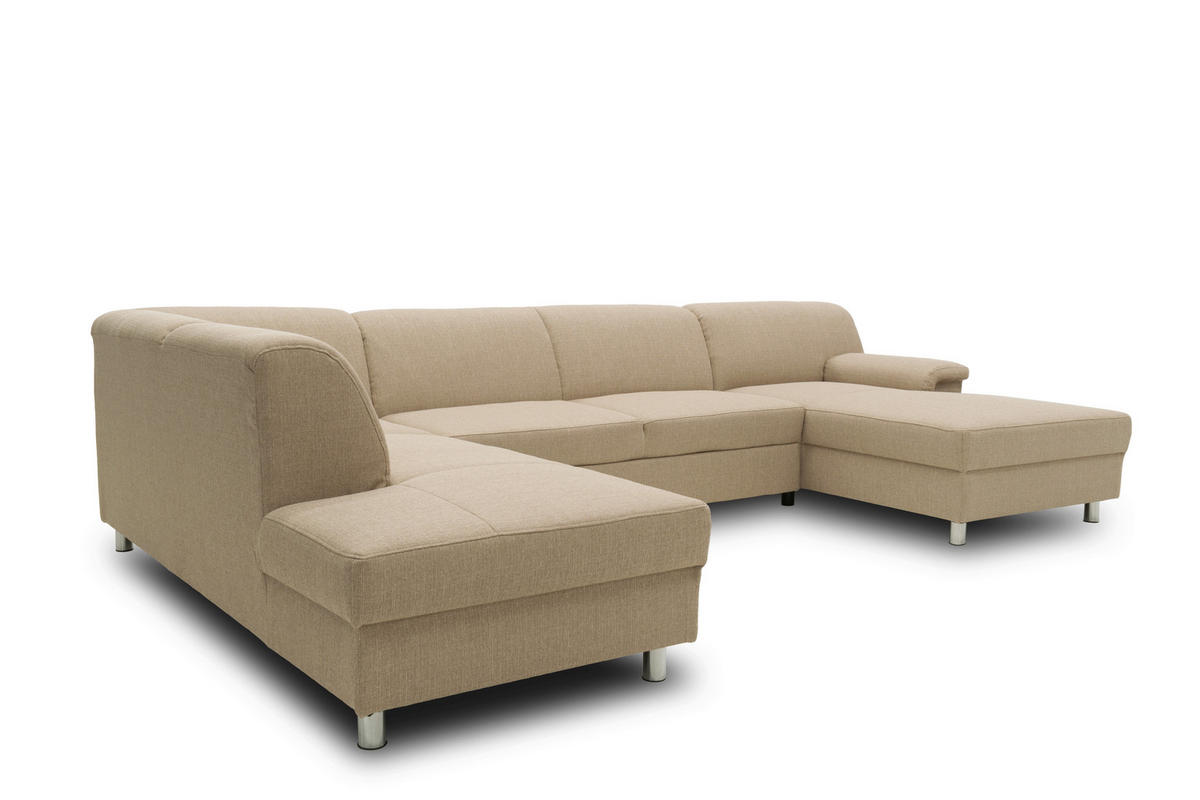 WOHNLANDSCHAFT Beige Webstoff  - Chromfarben/Beige, KONVENTIONELL, Textil/Metall (195/308/150cm) - MID.YOU