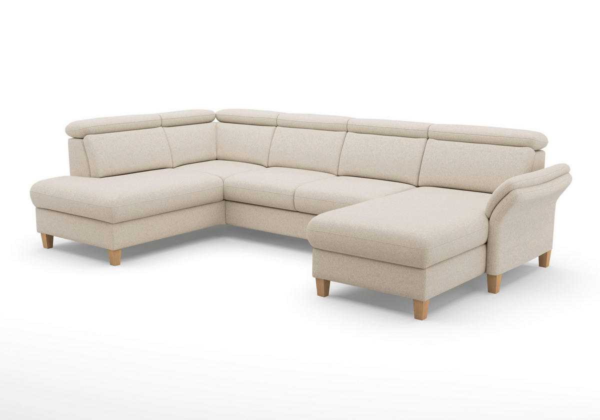 WOHNLANDSCHAFT GLENDALE E Creme Flachgewebe  - Eichefarben/Creme, KONVENTIONELL, Holz/Textil (193/321/166cm) - Sit & More