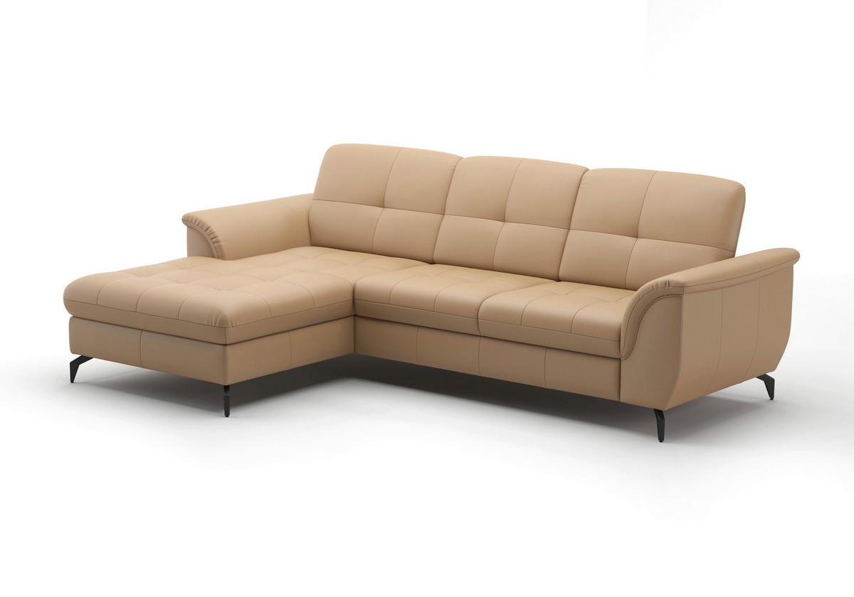 ECKSOFA in Echtleder Cappuccino  - Schwarz/Cappuccino, Modern, Leder/Metall (164/262cm) - Sit & More