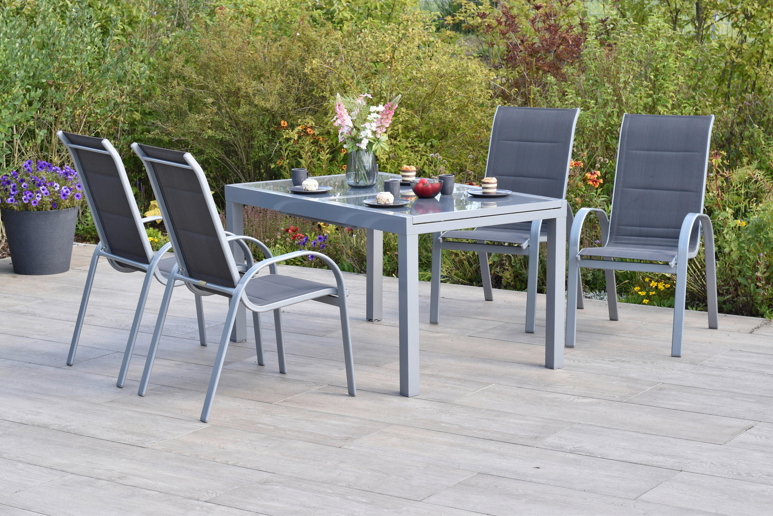 GARTENSET Aluminium - Anthrazit/Silberfarben, MODERN, Textil/Metall - Gardenson
