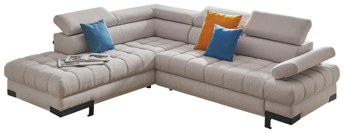 ECKSOFA in Webstoff Silberfarben  - Silberfarben/Schwarz, Modern, Textil/Metall (223/263cm) - Welnova