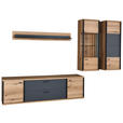 WOHNWAND  in Schwarz, Eichefarben, Dunkelgrau  314,6/208,5/50 cm  - Eichefarben/Dunkelgrau, KONVENTIONELL, Glas/Holzwerkstoff (314,6/208,5/50cm) - Xora