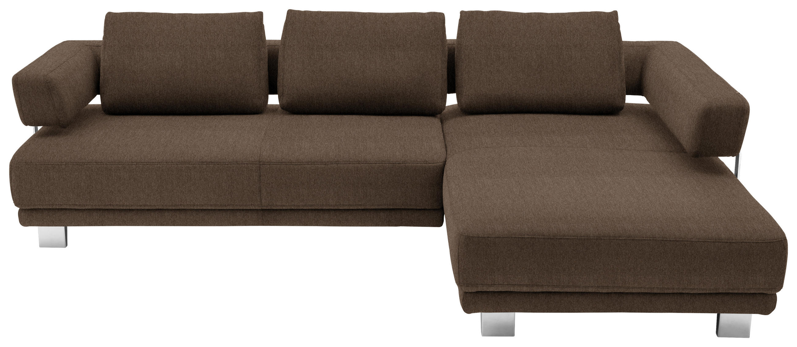 ECKSOFA Braun Chenille - Chromfarben/Braun, Natur, Textil/Metall (297/214cm) - Valdera