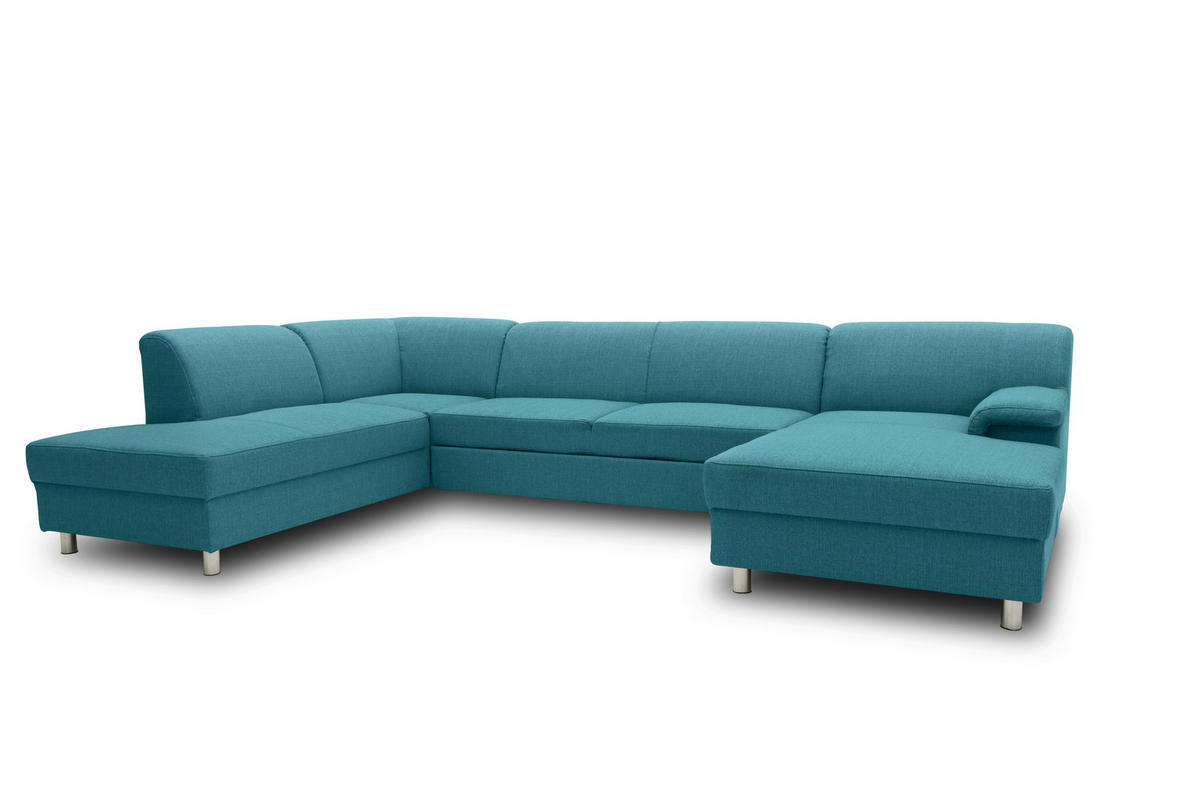 WOHNLANDSCHAFT Petrol Webstoff  - Chromfarben/Petrol, KONVENTIONELL, Textil/Metall (194/308/150cm) - MID.YOU