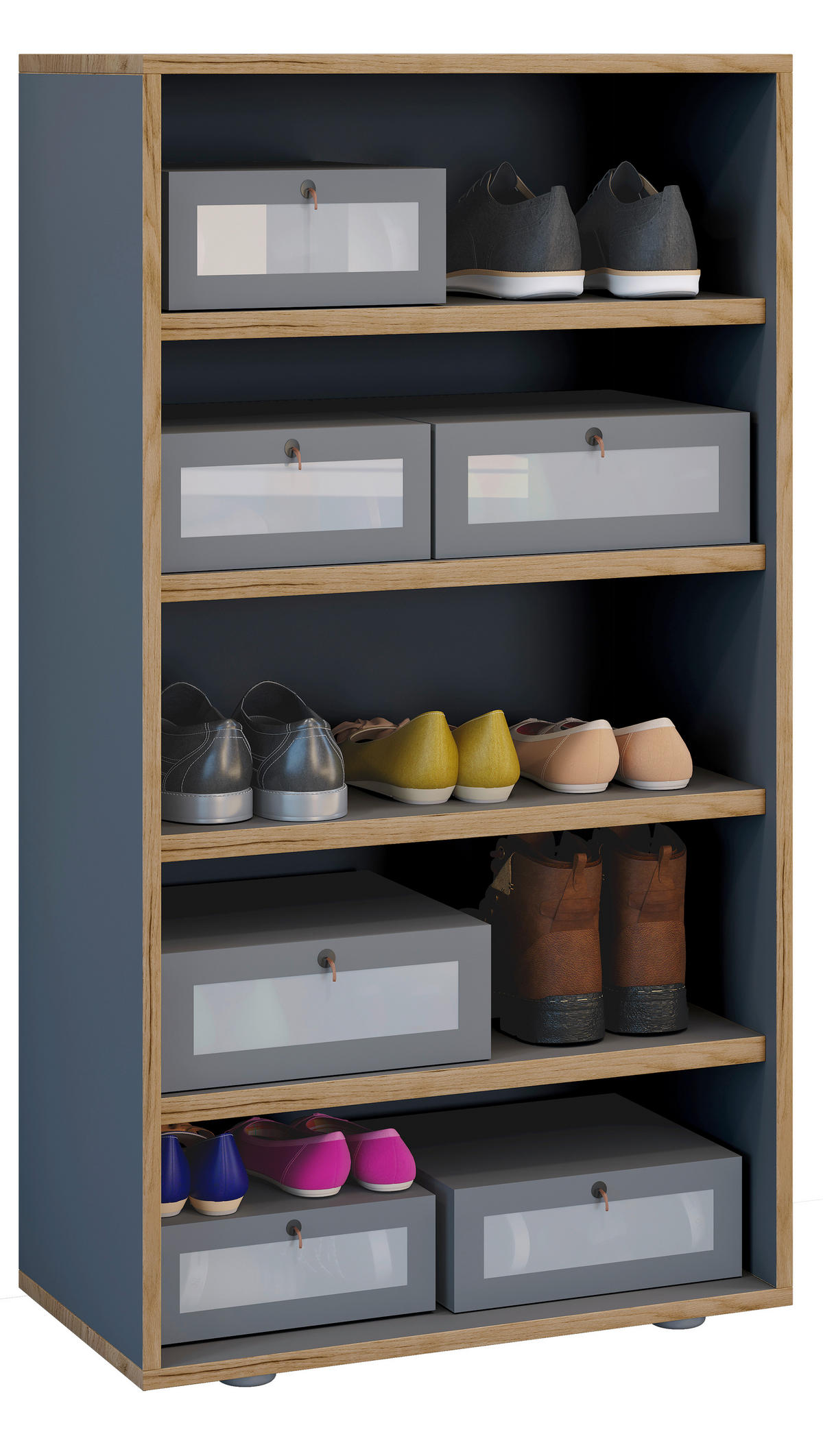 SCHUHREGAL Anthrazit, Honigeiche  - Honigeiche/Anthrazit, Design, Holzwerkstoff/Kunststoff (60/110/33cm) - MID.YOU