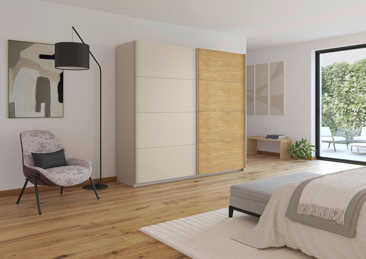 OMARA Z DRSNIMI VRATI, barve hrasta, barve šampanjca  - barve šampanjca/barve hrasta, Design, kovina/leseni material (226/210/62cm) - Hom`in