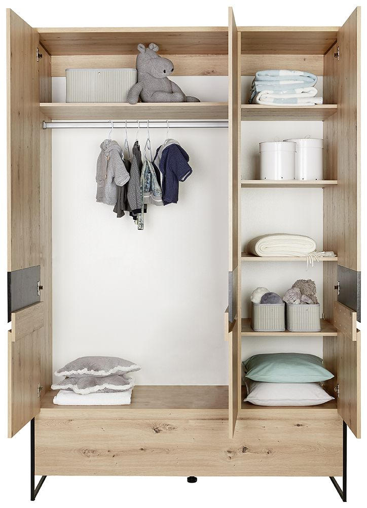Thumbnail - My Baby Lou Babykleiderschrank Yunai, Anthrazit, Eiche, Holzwerkstoff, 4 Fächer, 1 Schubladen, 140x209.7x55.2 cm, Babymö...