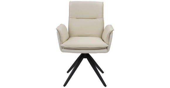 ARMLEHNSTUHL  Sitzfläche 360° drehbar, automatische Rückholfunktion Struktur Echtleder  Beige  - Beige/Schwarz, Design, Leder/Textil (63/89/65cm) - Novel