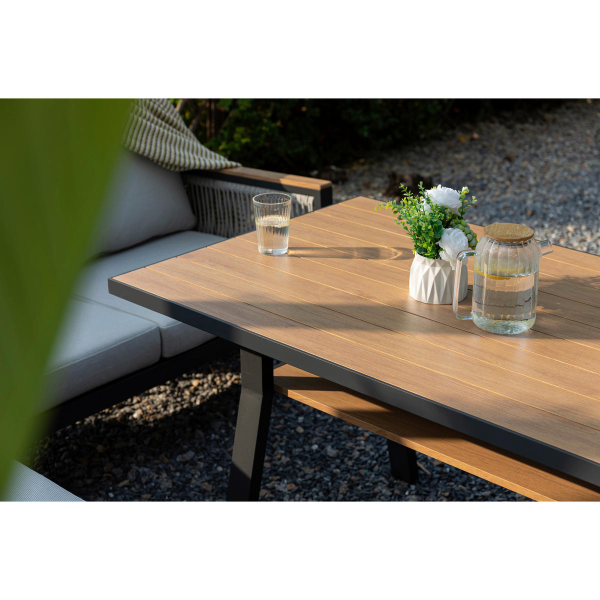 DINING-LOUNGESET Aluminium  - Ecru/Anthrazit, MODERN, Textil/Metall - Gardenson