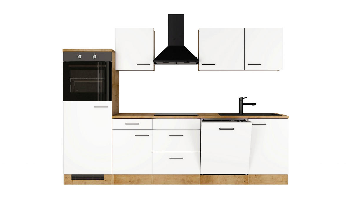 KÜCHENBLOCK 280 cm  in Eichefarben, Magnolie  - Eichefarben/Magnolie, Trend, Holzwerkstoff/Metall (280cm) - FlexWell