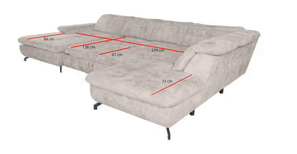 WOHNLANDSCHAFT  in Struktur Hellgrau  - Hellgrau/Schwarz, KONVENTIONELL, Textil/Metall (184/368/255cm) - Carryhome