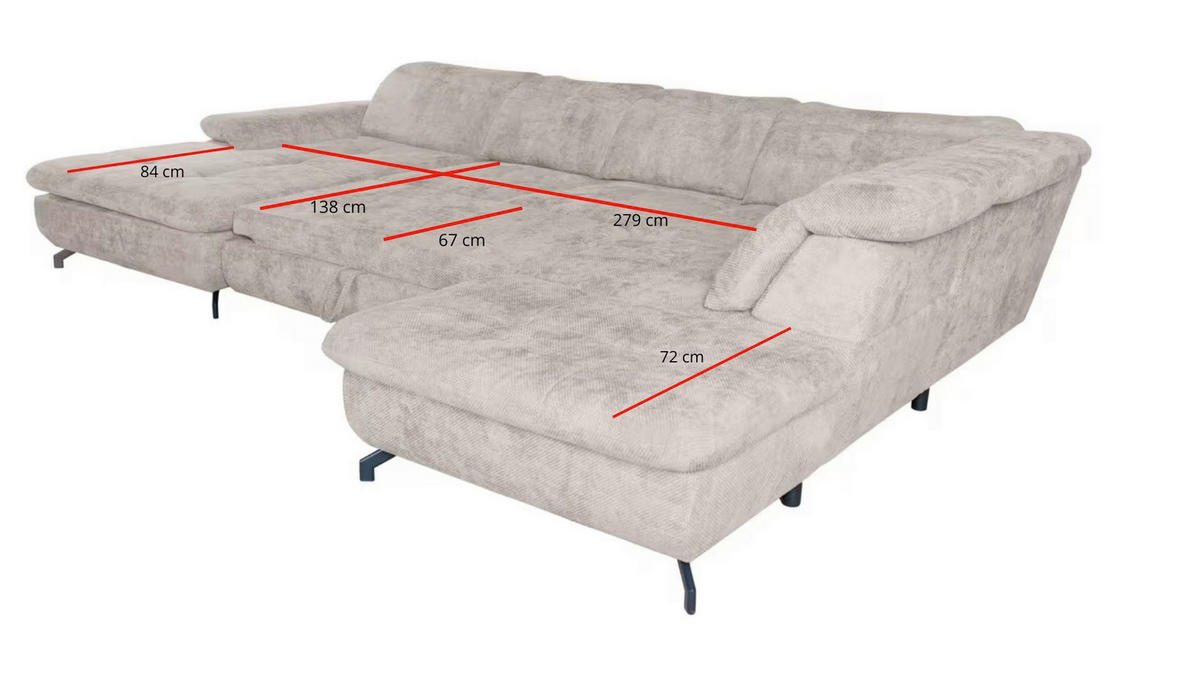 WOHNLANDSCHAFT Beige Struktur  - Beige/Schwarz, KONVENTIONELL, Textil/Metall (255/368/184cm) - Carryhome