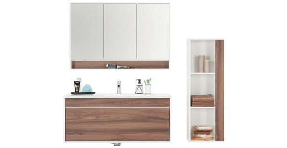 BADEZIMMER  in 120 cm  - Nussbaumfarben/Weiß, KONVENTIONELL, Glas/Holzwerkstoff (120cm) - Voleo