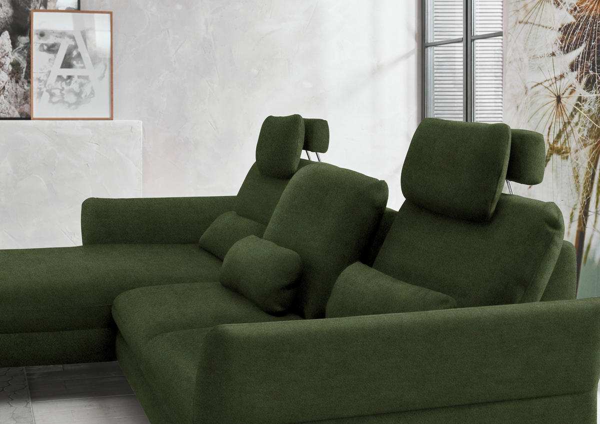 ECKSOFA in Velours Waldgrün  - Waldgrün/Schwarz, Design, Textil/Metall (179/306cm) - Beldomo System
