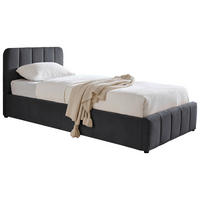 POLSTERBETT 90/200 cm,  in Grau, gepolstertes Kopfteil, Lattenrost, Bettkasten,  - Schwarz/Naturfarben, Design, Holz/Kunststoff (90/200cm) - Boxxx