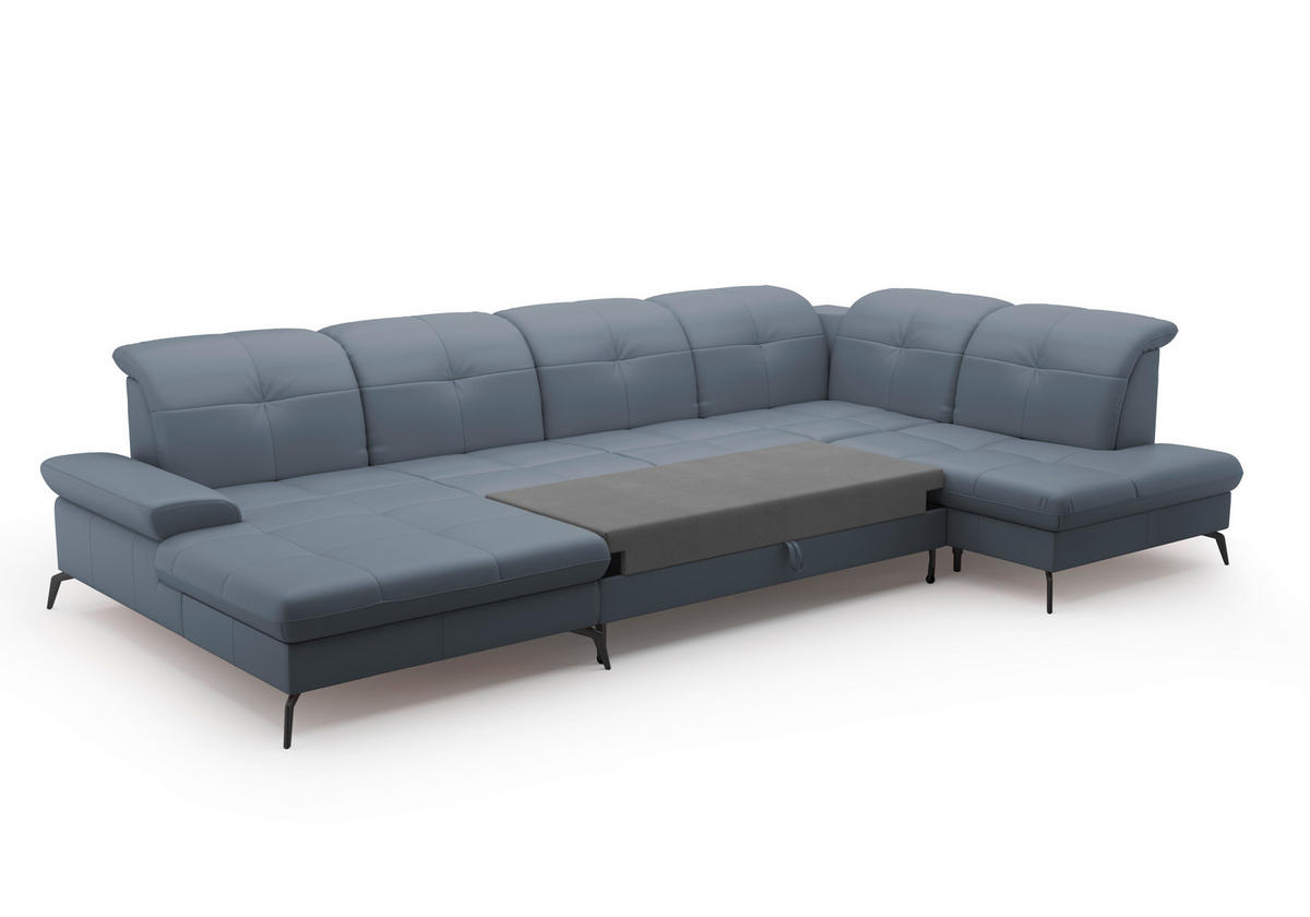 WOHNLANDSCHAFT Graublau Kombination Echtleder/Stoff Vliesstoff  - Graublau/Schwarz, KONVENTIONELL, Leder/Textil (185/357/231cm) - Sit & More
