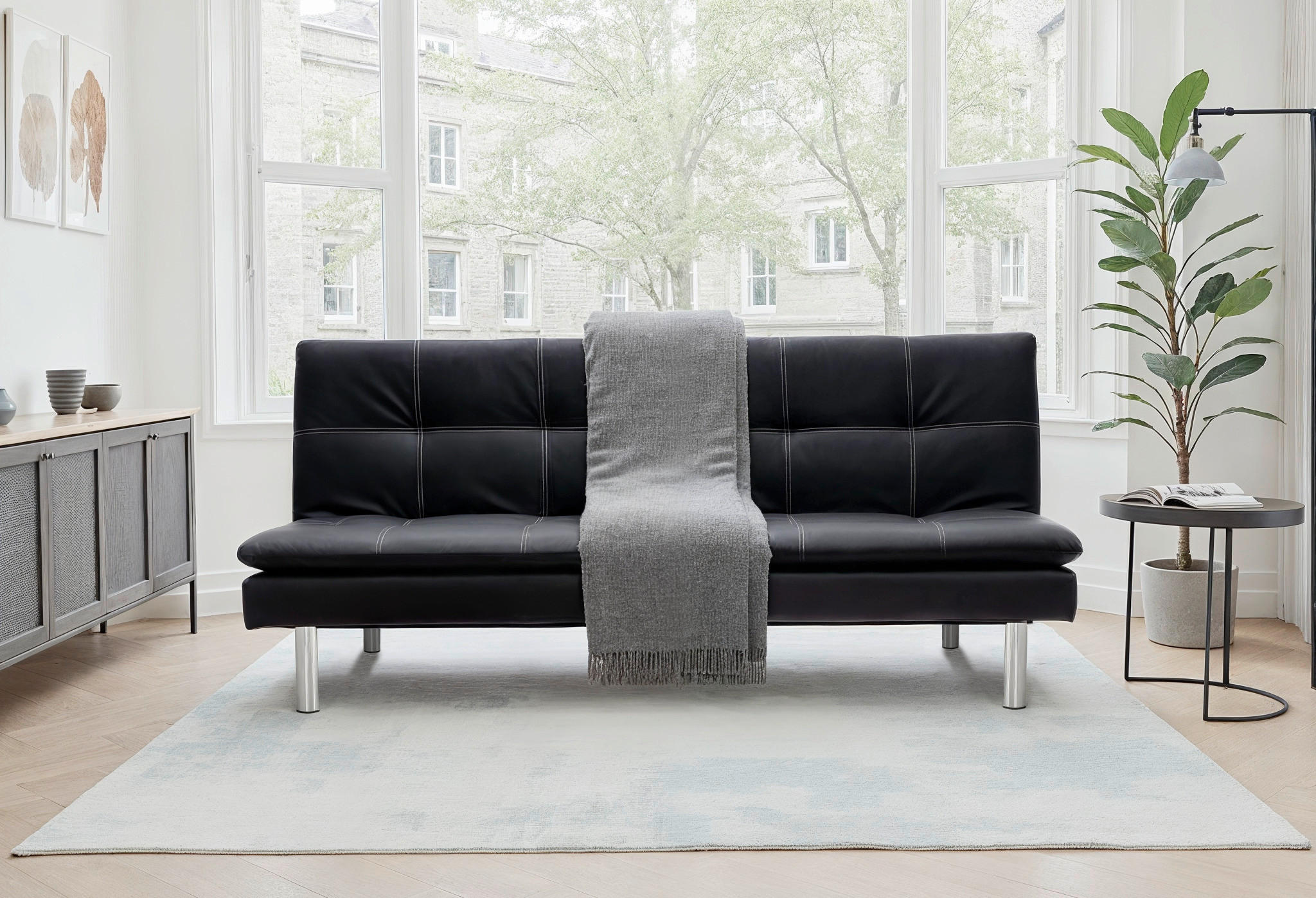 SCHLAFSOFA Lederlook Schwarz  - Silberfarben/Schwarz, Design, Textil/Metall (180/78/93cm) - P & B