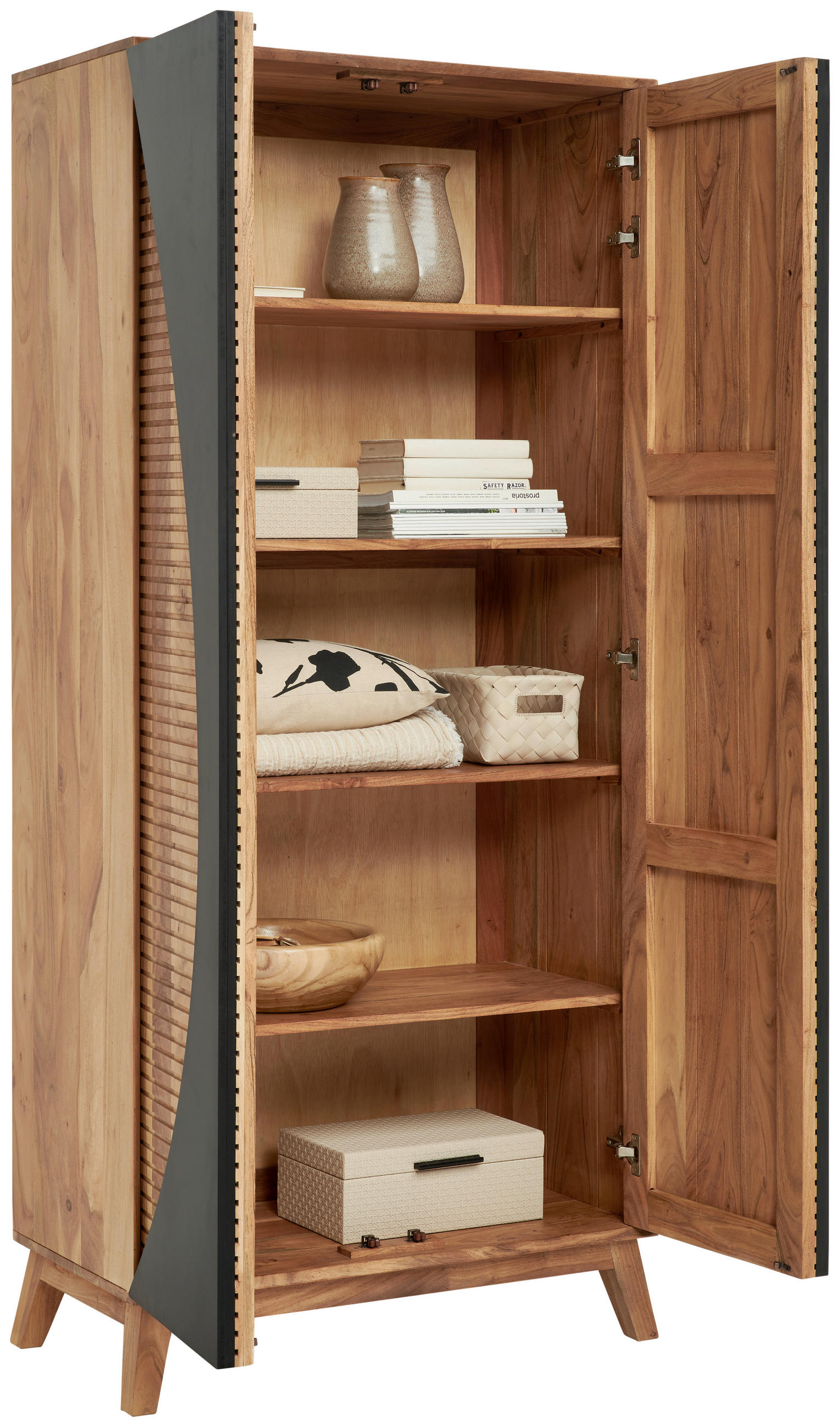 HIGHBOARD  in 80/185/42 cm  - Schwarz/Akaziefarben, Trend, Holz (80/185/42cm) - Landscape