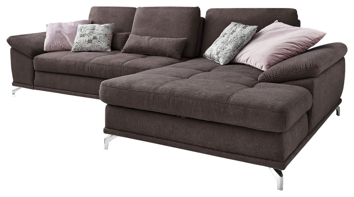 ECKSOFA Dunkelbraun Flachgewebe Sitztiefenverstellung  - Dunkelbraun/Silberfarben, KONVENTIONELL, Textil/Metall (301/176cm) - Sit & More