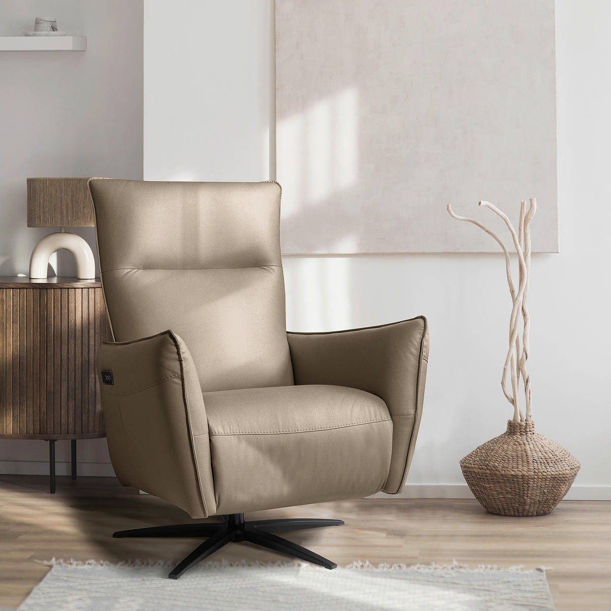 RELAXSESSEL Textil Taupe  - Taupe/Schwarz, Design, Textil/Metall (77/107/88cm) - Livetastic