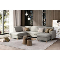 WOHNLANDSCHAFT NIKAS in Bouclé Grau  - Buchefarben/Grau, Design, Holz/Holzwerkstoff (310/198/145cm) - MID.YOU