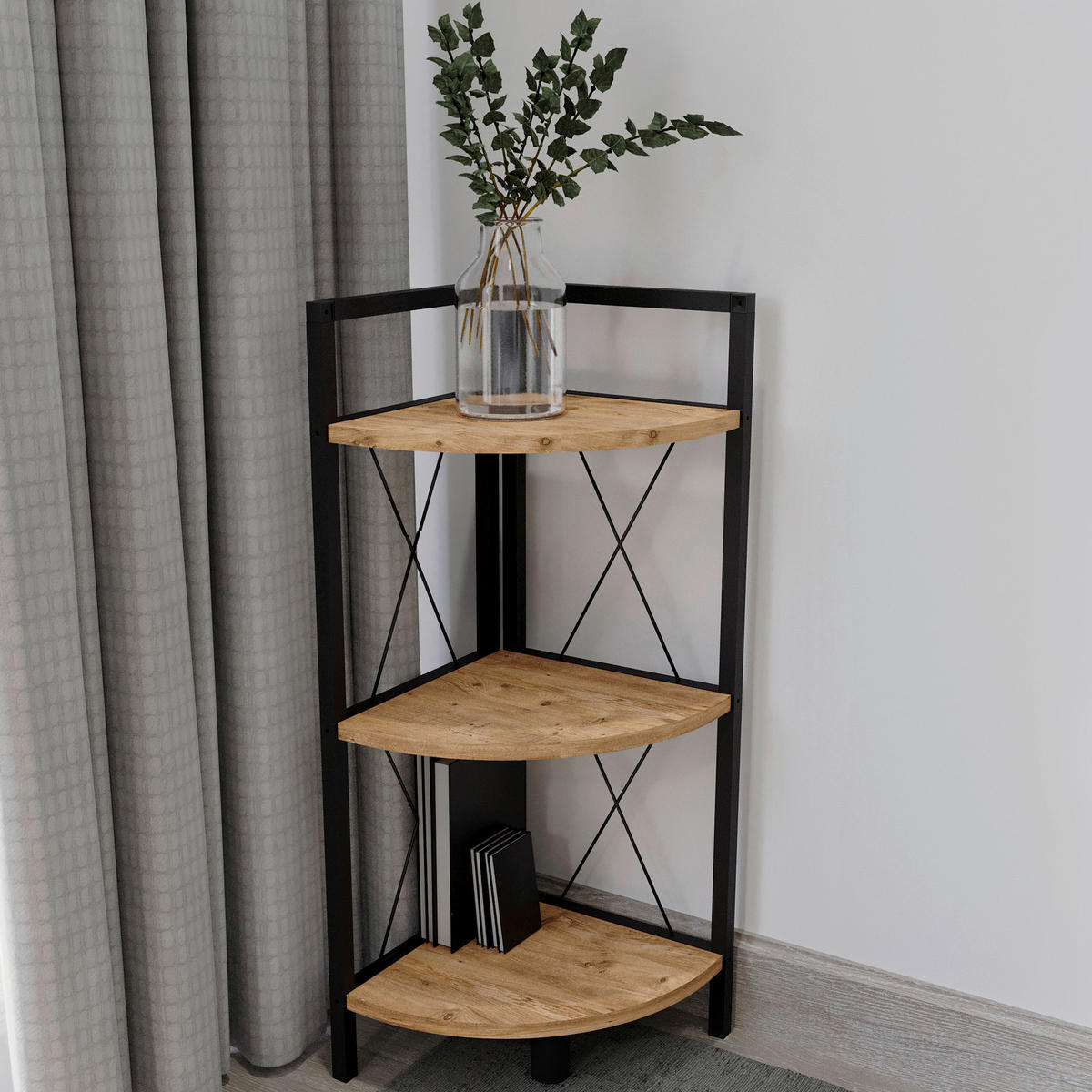 HÖRNHYLLA i 34/87/34 cm svart, honungsek  - honungsek/svart, Design, metall/trämaterial (34/87/34cm) - MID.YOU