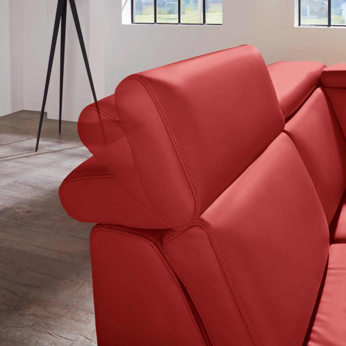 ECKSOFA in Echtleder Rot  - Rot/Alufarben, Design, Leder/Metall (239/271cm) - Cantus
