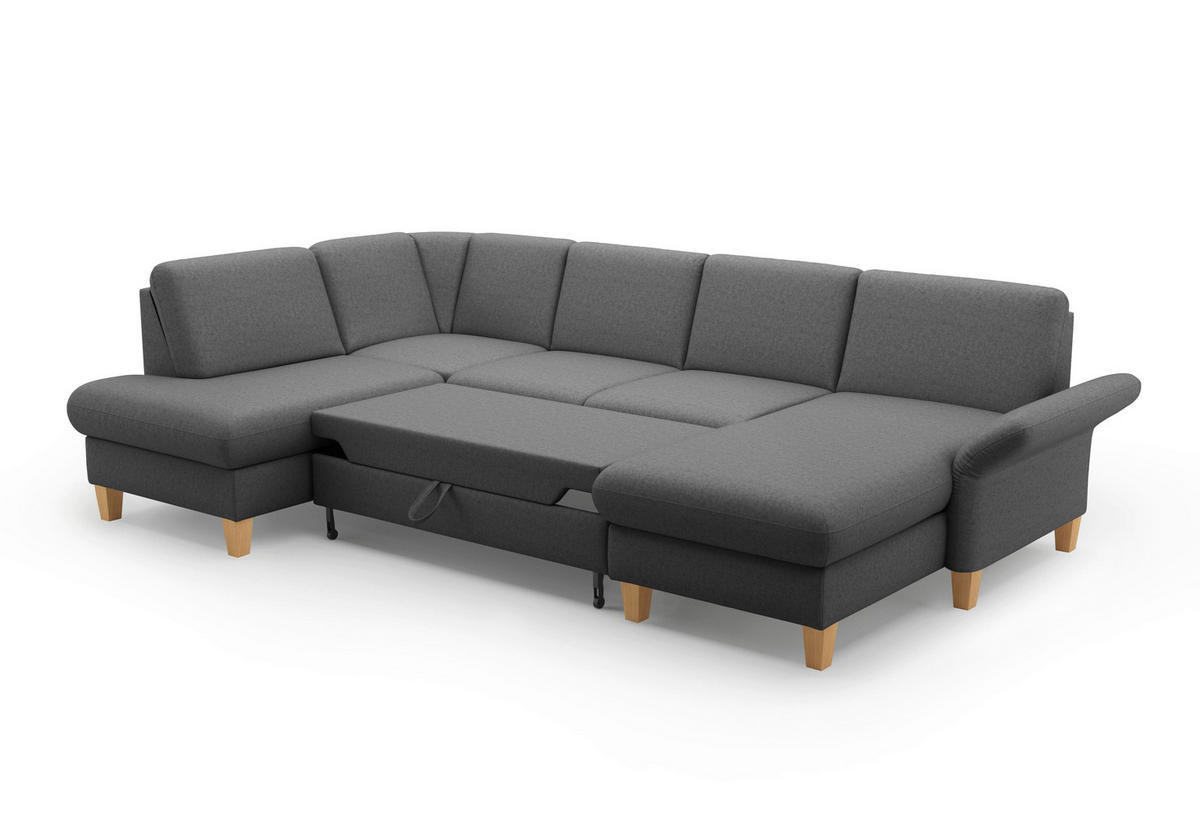 WOHNLANDSCHAFT Dunkelgrau Flachgewebe  - Eichefarben/Dunkelgrau, KONVENTIONELL, Holz/Textil (195/314/164cm) - Sit & More