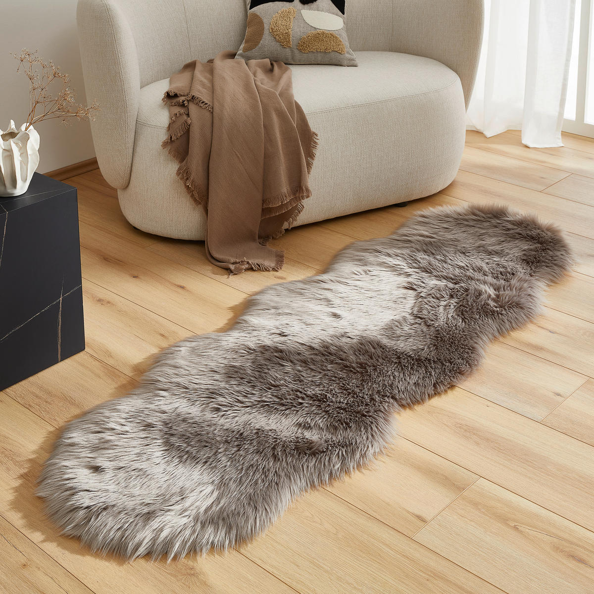 UMĚLÁ KOŽEŠINA, 60/180 cm, šedohnědá - šedohnědá, Basics, kožešina/plast (60/180cm) - Novel