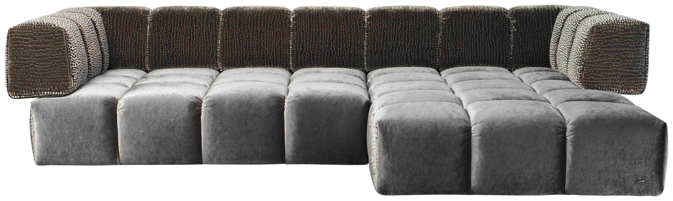 ECKSOFA EDGY in Samt, Velours Graubraun  310/215 cm  - Graubraun/Schwarz, Trend, Kunststoff/Textil (310/215cm) - Bretz