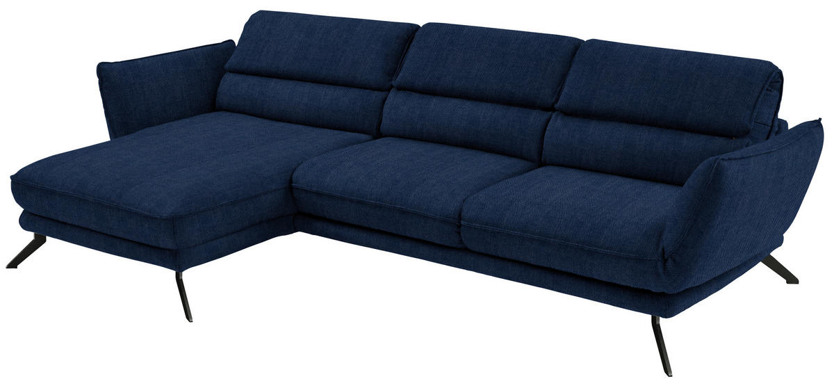 ECKSOFA in Velours Royalblau  - Royalblau/Schwarz, Design, Textil/Metall (153/283cm) - Valdera