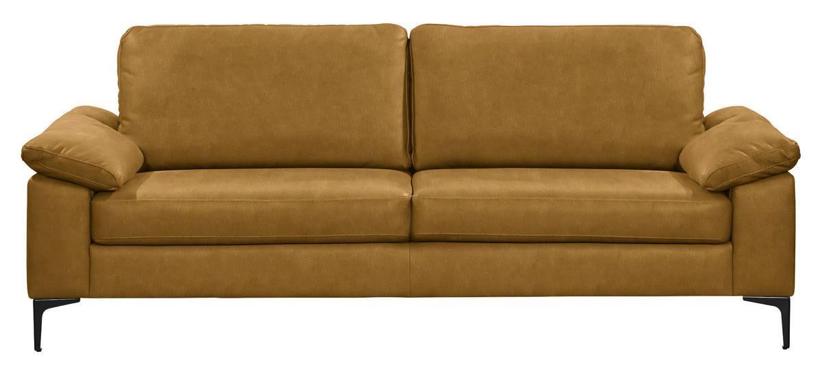 3-SITZER-SOFA  in Echtleder Currygelb   - Currygelb/Schwarz, Design, Leder/Metall (224/86/97cm) - Schöner Wohnen