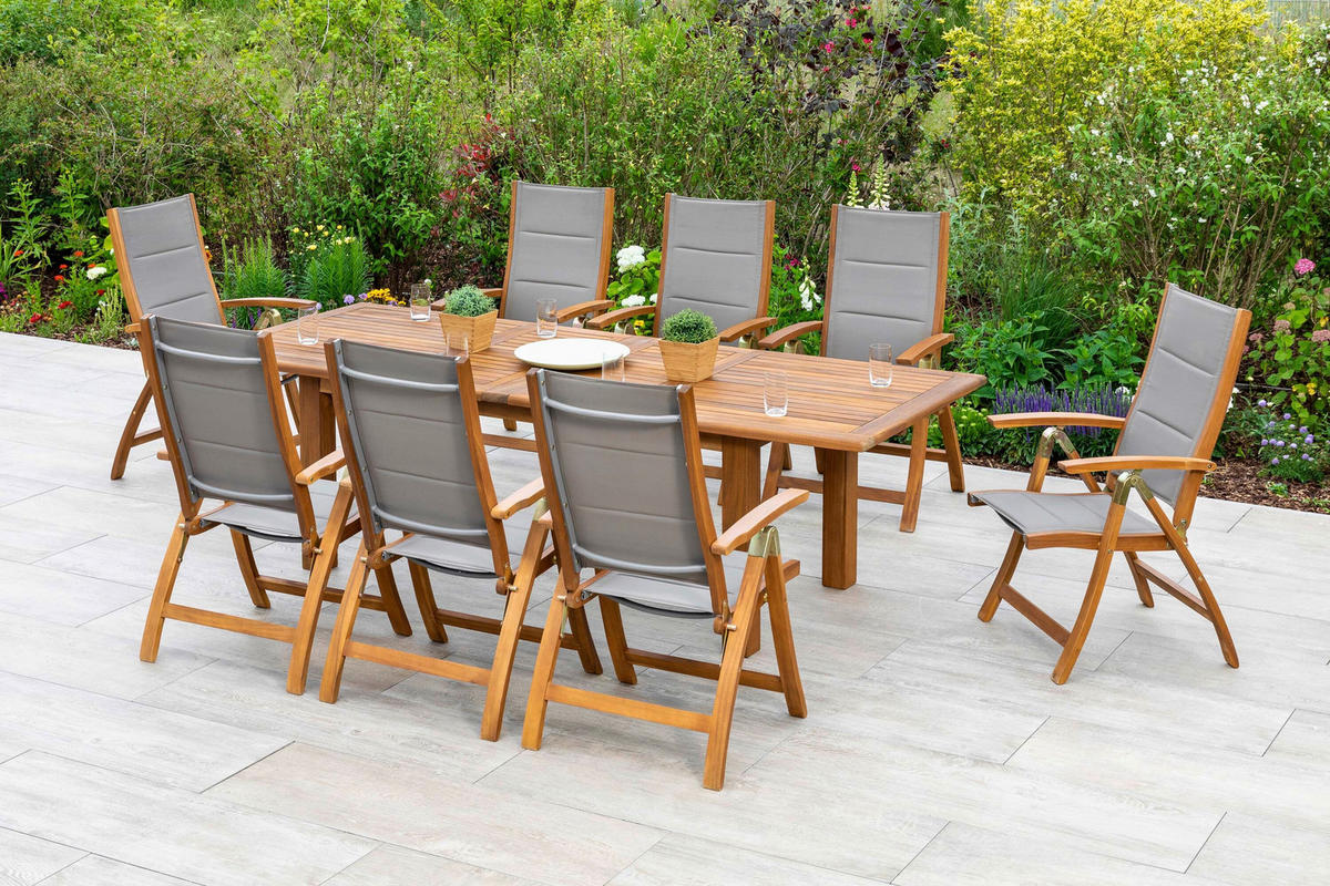 GARTENGARNITUR 9-teilig beschichtet 9-teilig  - Naturfarben/Grau, ROMANTIK / LANDHAUS, Holz/Textil - Gardenson
