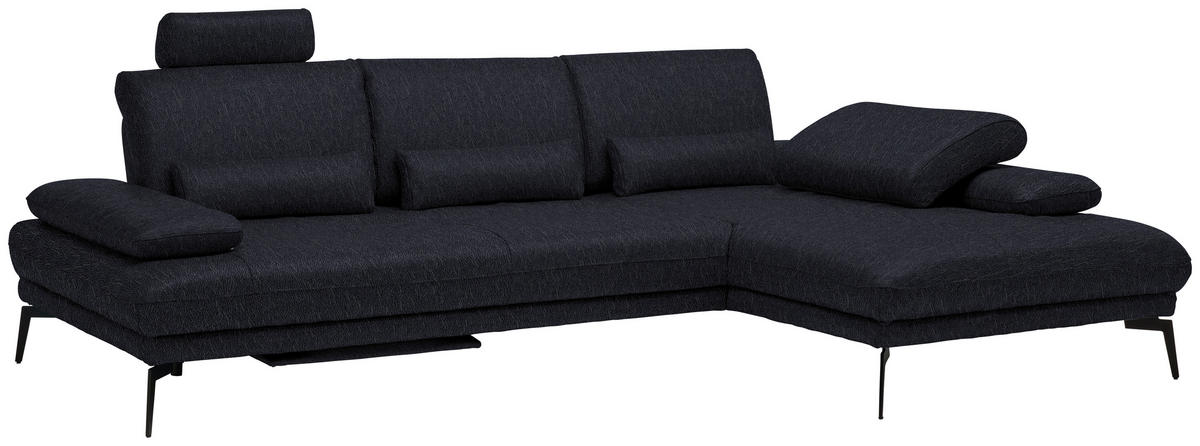 ECKSOFA Echtleder Schwarz  - Schwarz, Design, Leder/Metall (273/187cm) - Celina Home
