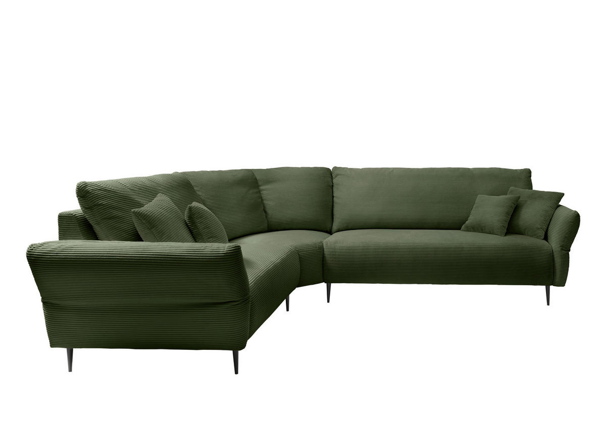 ECKSOFA in Cord Dunkelgrün  - Dunkelgrün/Schwarz, Design, Textil/Metall (256/256cm) - Livetastic