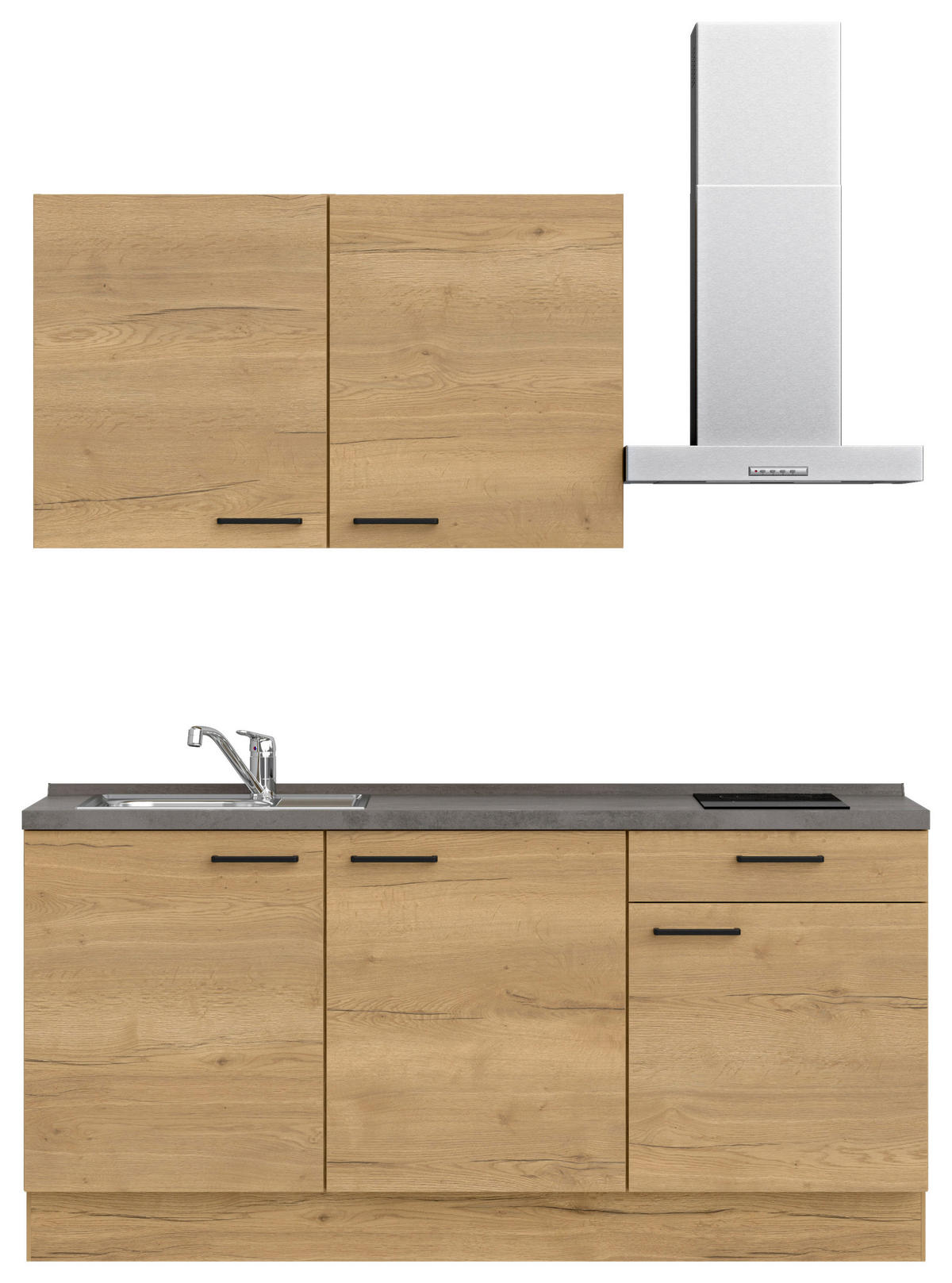 KUHINJSKI BLOK BREZ APARATOV - črna/barve hrasta, Moderno, kovina/leseni material (180cm) - Celina Home