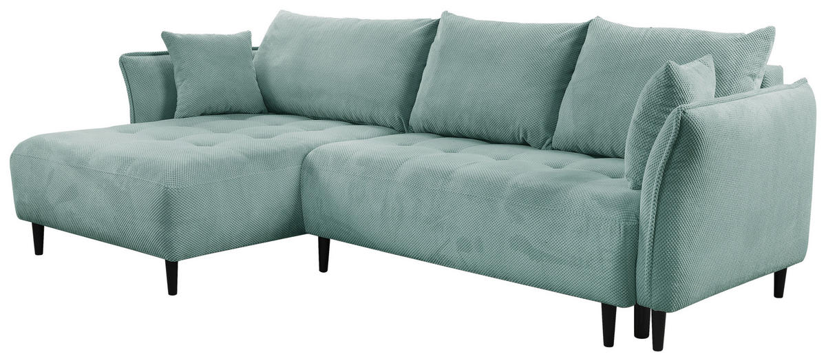 ECKSOFA in Chenille Mintgrün  - Schwarz/Mintgrün, Konventionell, Holz/Textil (160/290cm) - MID.YOU