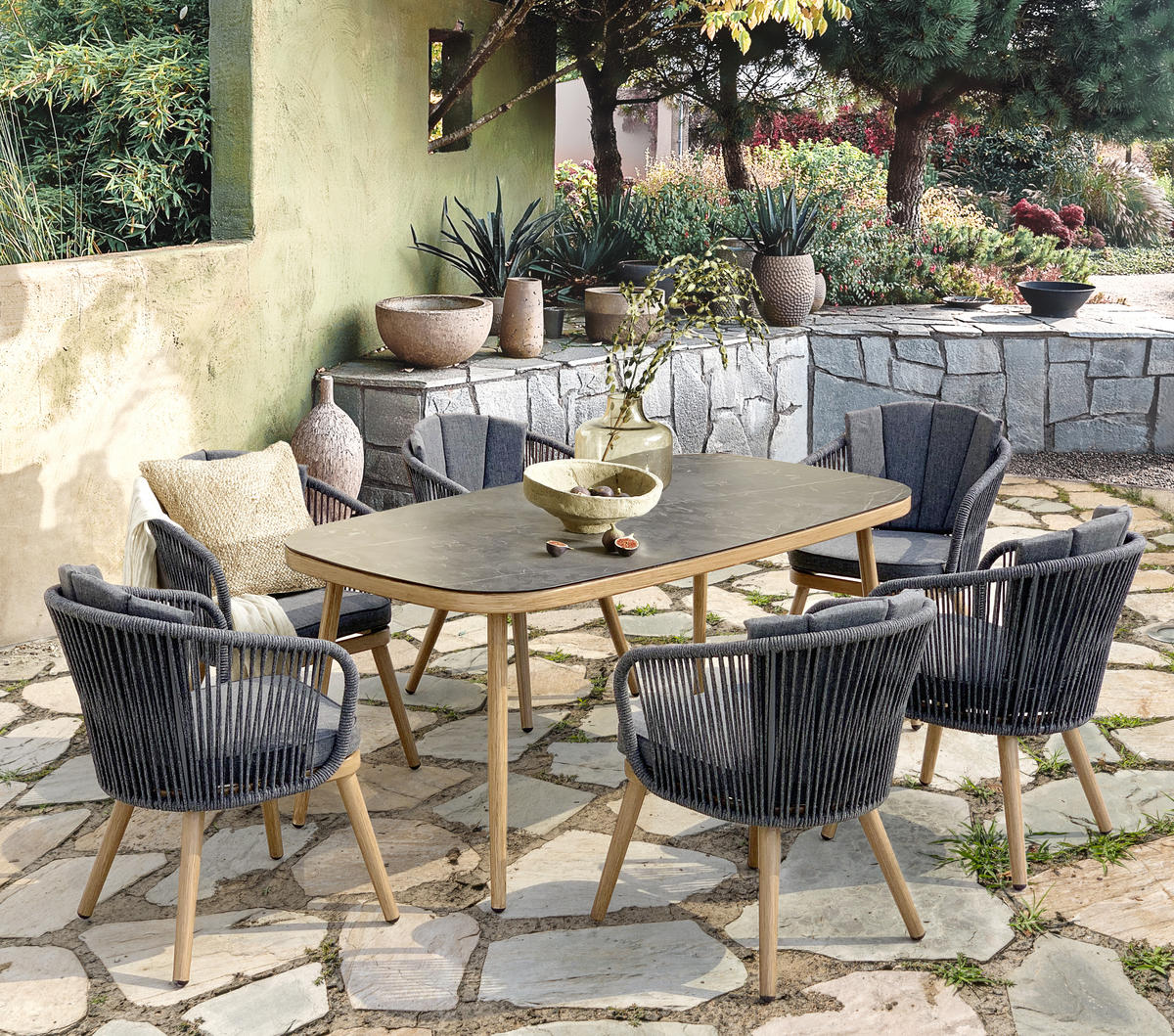 GARTENSET 7-teilig  - Grau, MODERN, Glas/Textil (63/160/58/90/77,5/73,5cm) - Ambia Garden