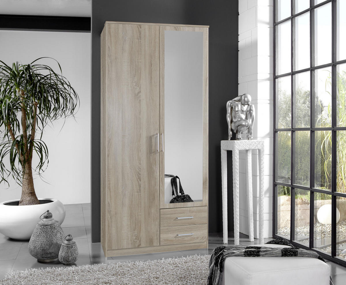 DREHTÜRENSCHRANK in Eichefarben  - Eichefarben/Alufarben, Konventionell, Glas/Holzwerkstoff (90/199,5/58cm) - MID.YOU