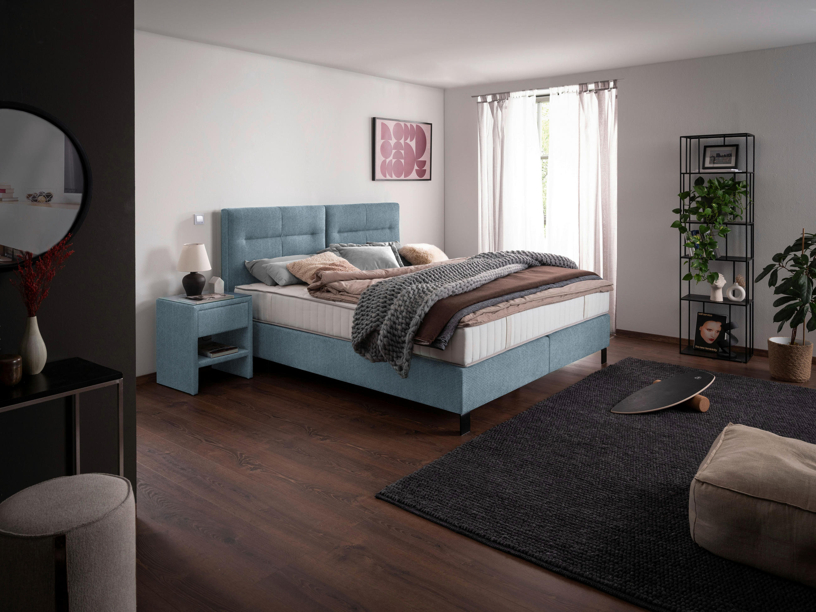 BOXSPRINGBETT 180/220 cm  in Blaugrau  - Blaugrau/Schwarz, Konventionell, Textil/Metall (180/220cm) - Esposa