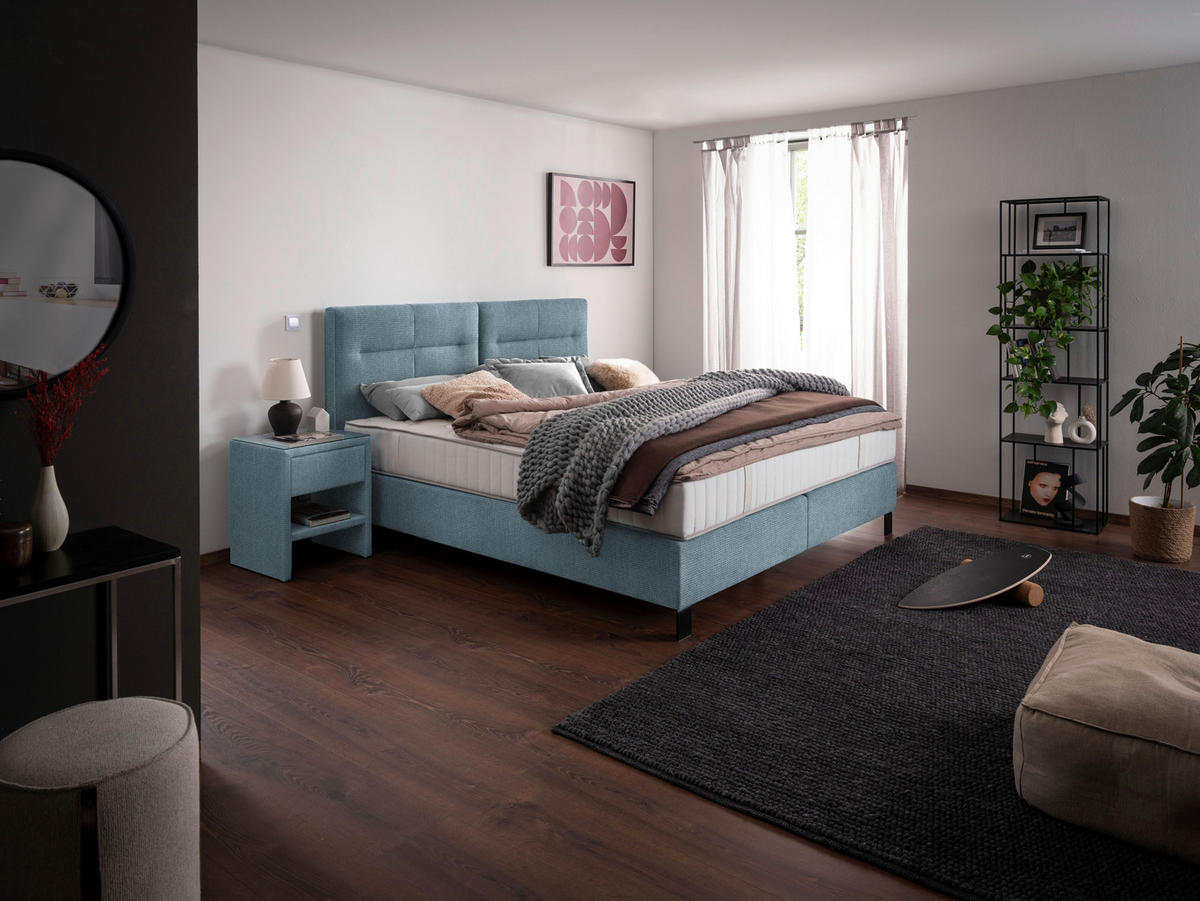 BOXSPRINGBETT 180/220 cm  in Blaugrau  - Blaugrau/Schwarz, Konventionell, Textil/Metall (180/220cm) - Esposa