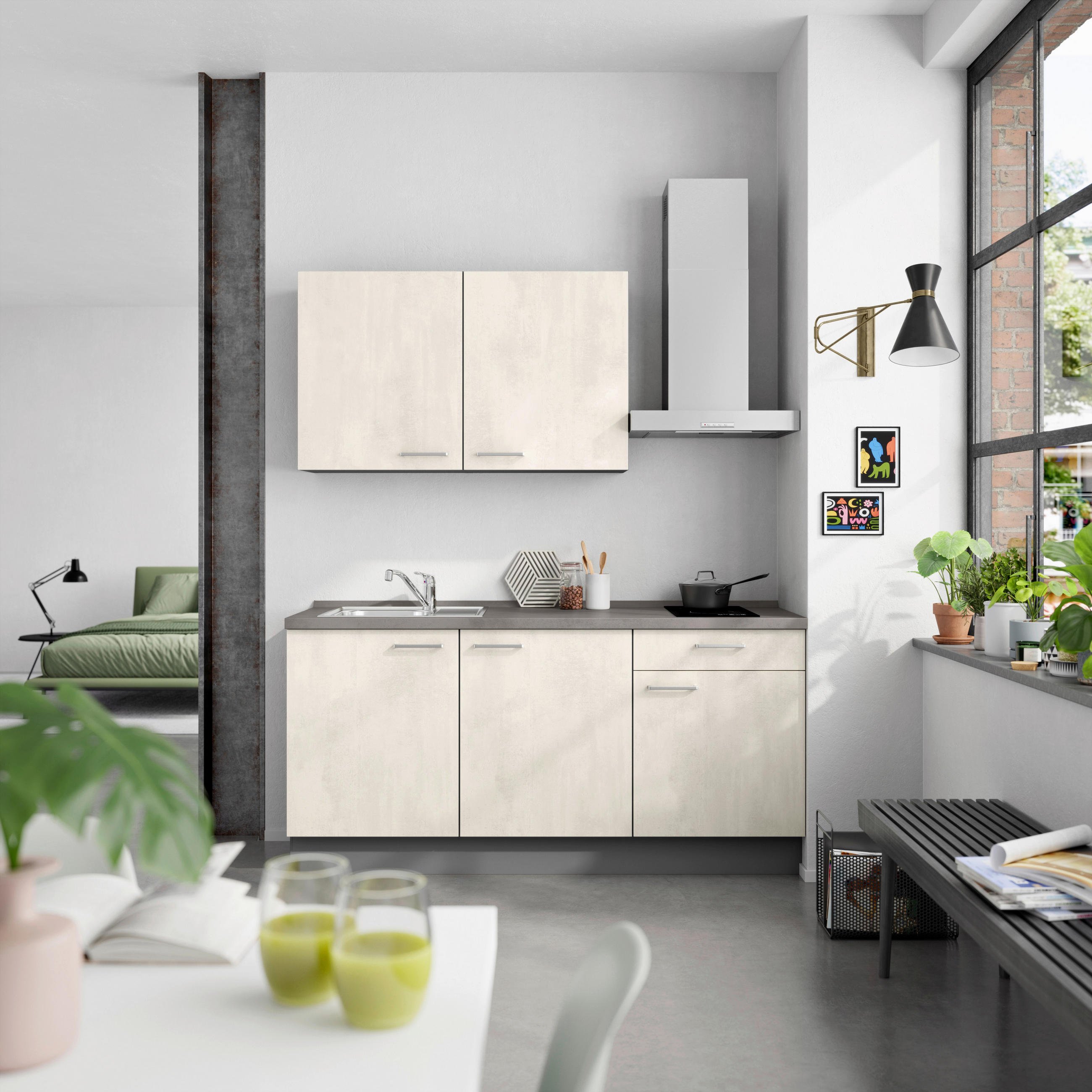 KÜCHENBLOCK Riva 180 cm  in Weiß, Schieferfarben  - Schieferfarben/Edelstahlfarben, MODERN, Holzwerkstoff/Metall (180cm) - Nobilia