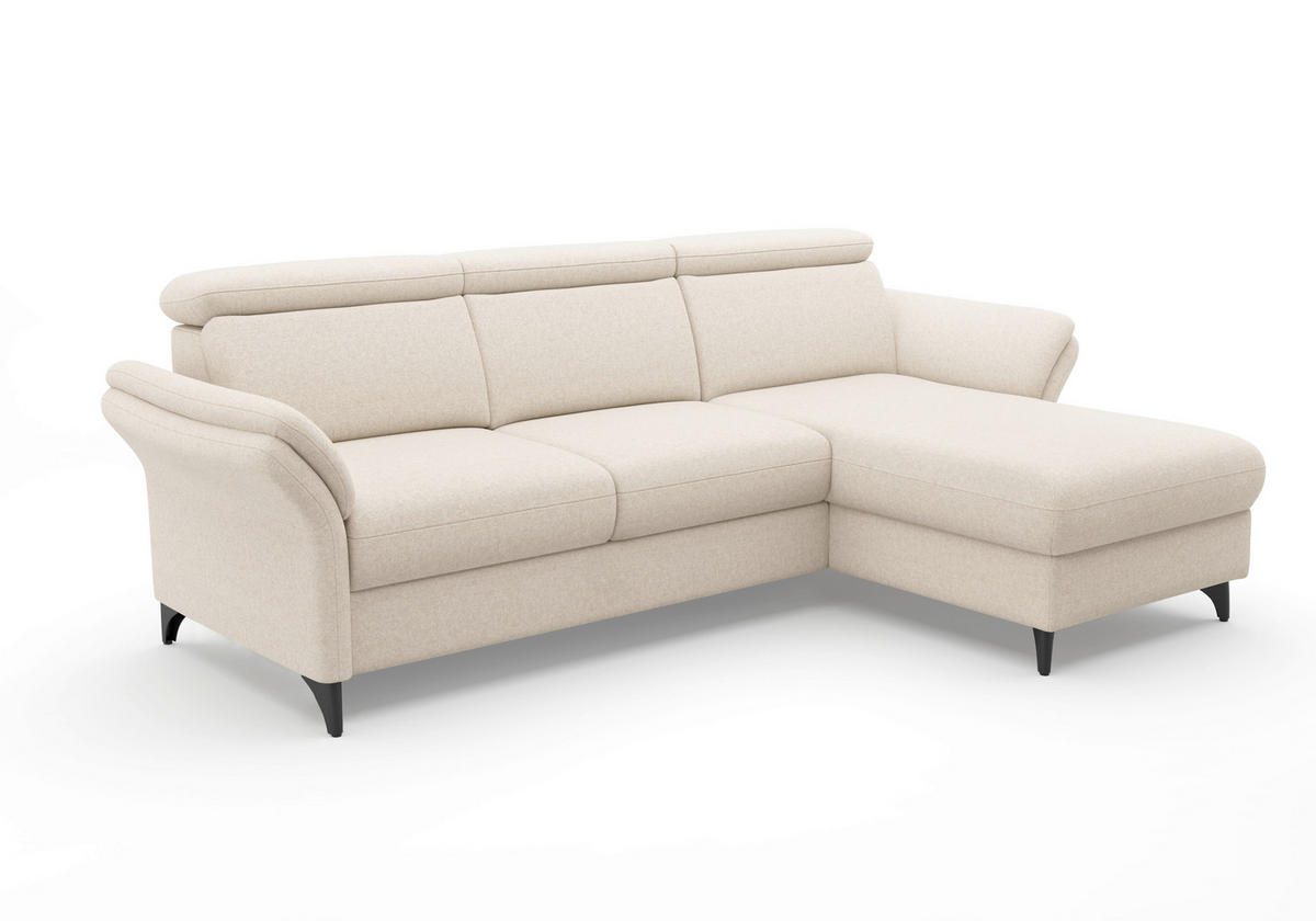 ECKSOFA GLENDALE E Creme Flachgewebe  - Creme/Schwarz, KONVENTIONELL, Textil/Metall (253/166cm) - Sit & More