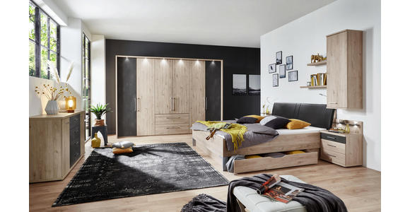 DREHTÜRENSCHRANK in Eichefarben, Schieferfarben - Schieferfarben/Eichefarben, KONVENTIONELL, Holzwerkstoff/Metall (300/216/58cm) - Voleo