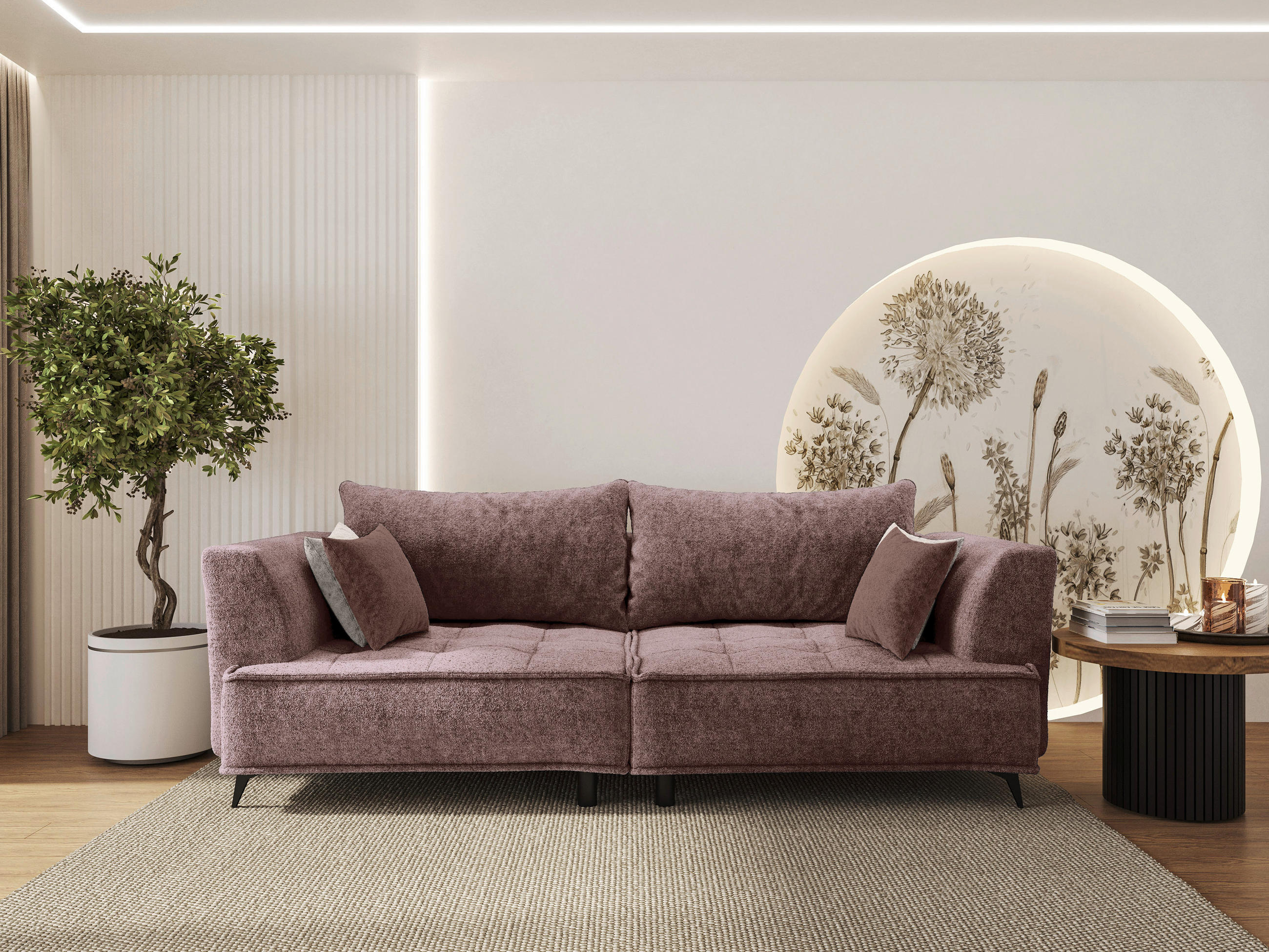 BIGSOFA in Chenille Altrosa  - Beige/Schwarz, Design, Textil/Metall (250/90/120cm) - home24