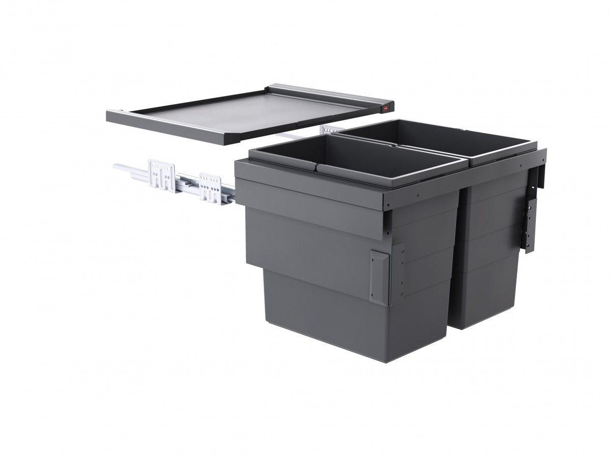 EINBAUABFALLSAMMLER 2 x 28 l  Kunststoff  - Dunkelgrau/Grau, Basics, Kunststoff (56,2-56,8/37-42,4/40cm) - HKT