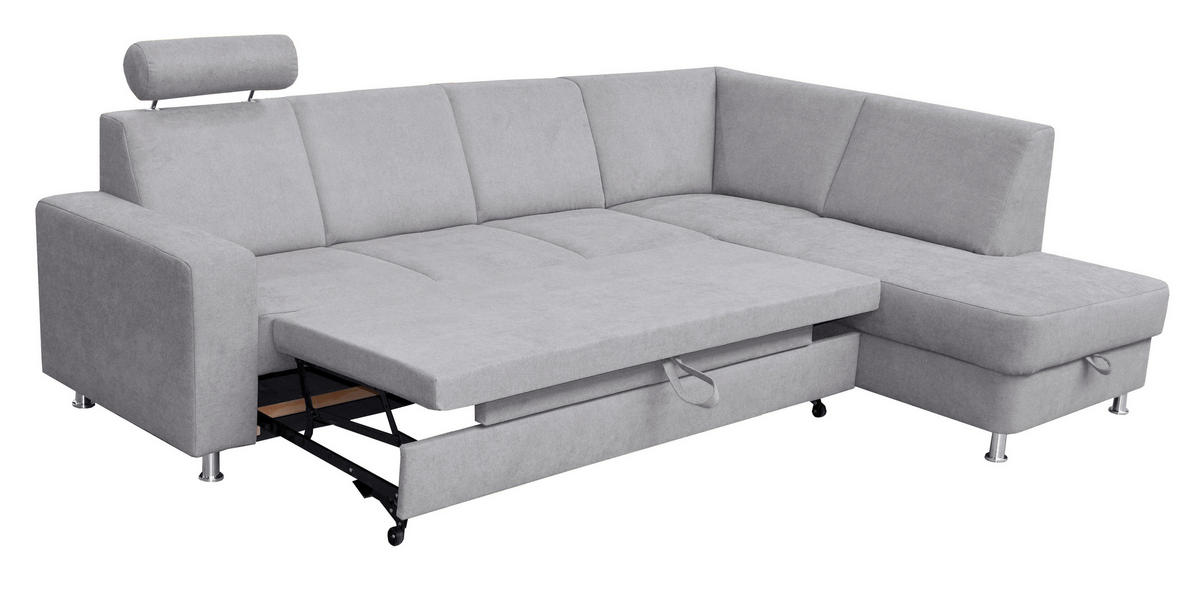 SEDEŽNA GARNITURA, gladka tkanina siva  - barve kroma/siva, Design, tekstil (256/198cm) - Xora