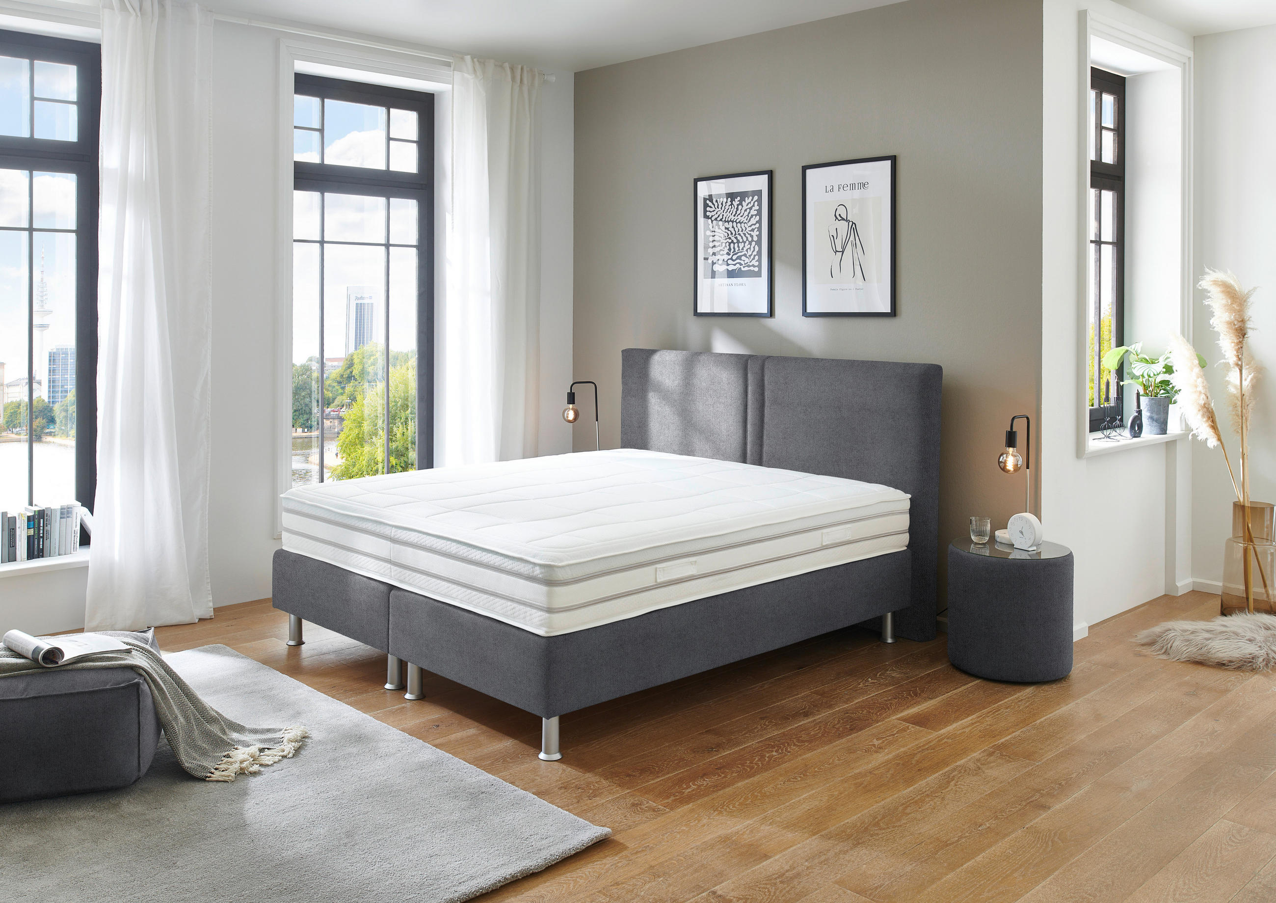 BOXSPRINGBETT 180/200 cm  in Grau  - Alufarben/Grau, Design, Kunststoff/Textil (180/200cm) - Beldomo - Sleep