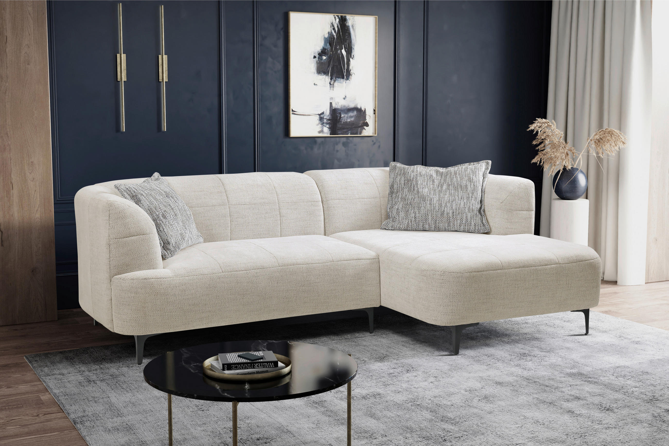 ECKSOFA in Struktur Creme  - Creme/Schwarz, Design, Textil/Metall (247/158cm) - MID.YOU