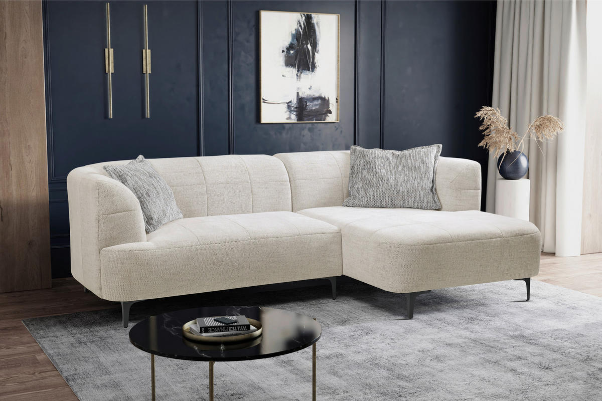 ECKSOFA in Struktur Creme  - Creme/Schwarz, Design, Textil/Metall (247/158cm) - MID.YOU